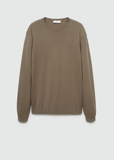  Mango Erkek %100 Pamuklu Ince Triko Kazak Kahverengi