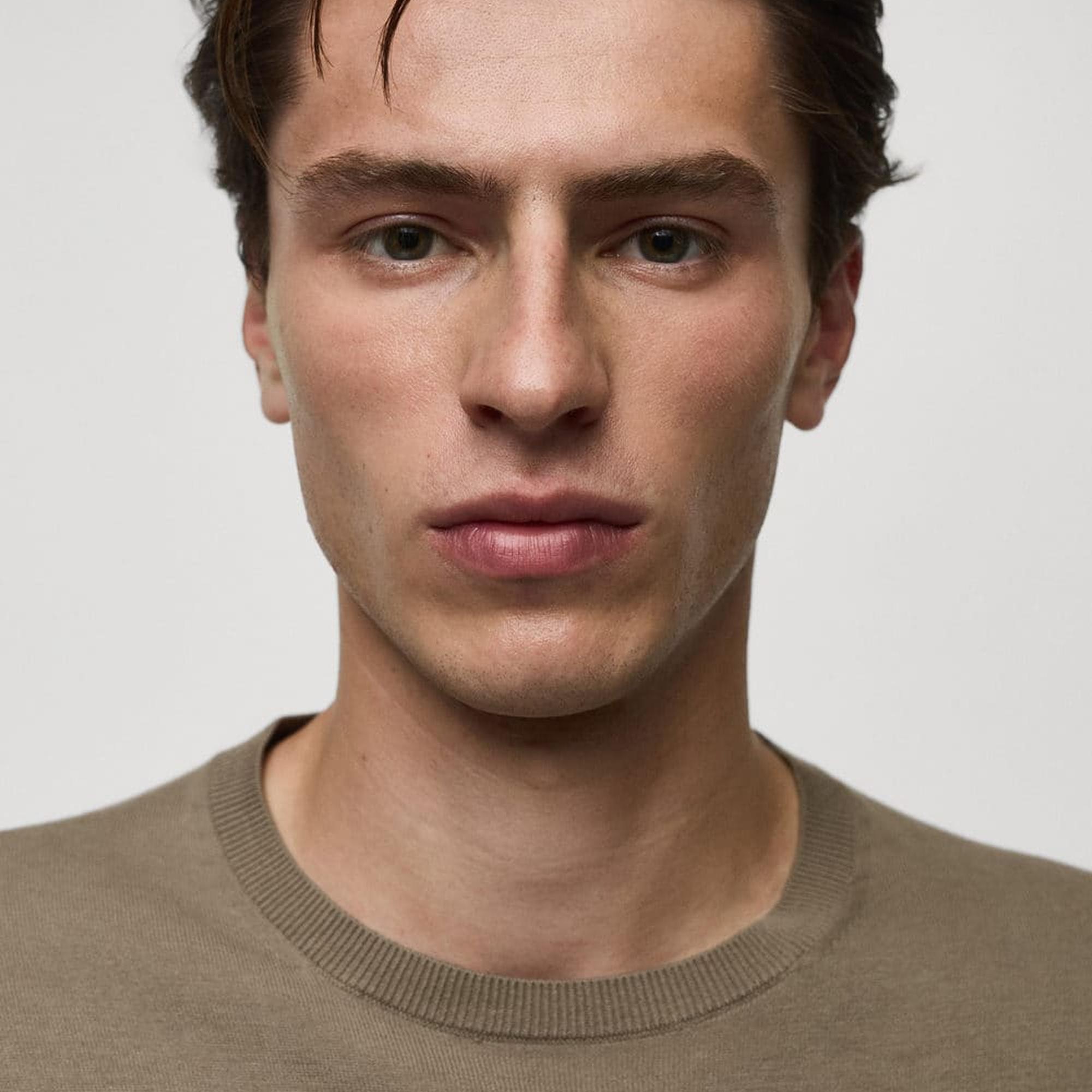 Mango Erkek %100 Pamuklu Ince Triko Kazak Kahverengi