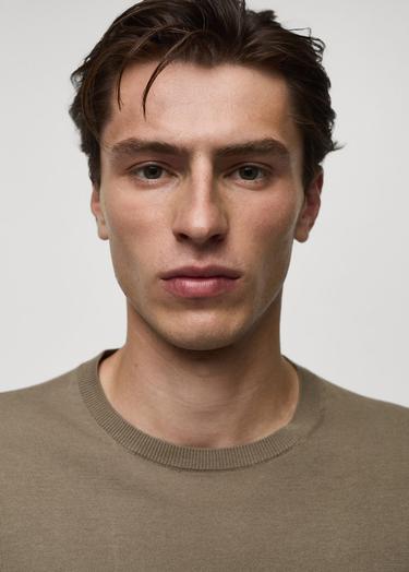  Mango Erkek %100 Pamuklu Ince Triko Kazak Kahverengi