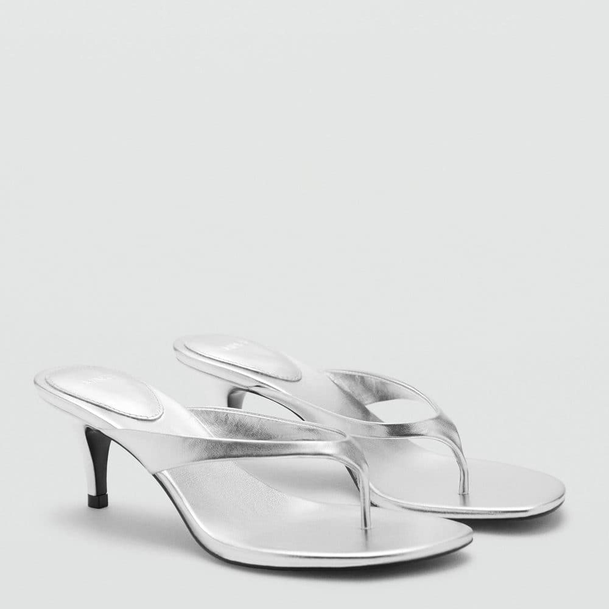 Mango Kadın Metalik Topuklu Sandalet Gümüş Rengi