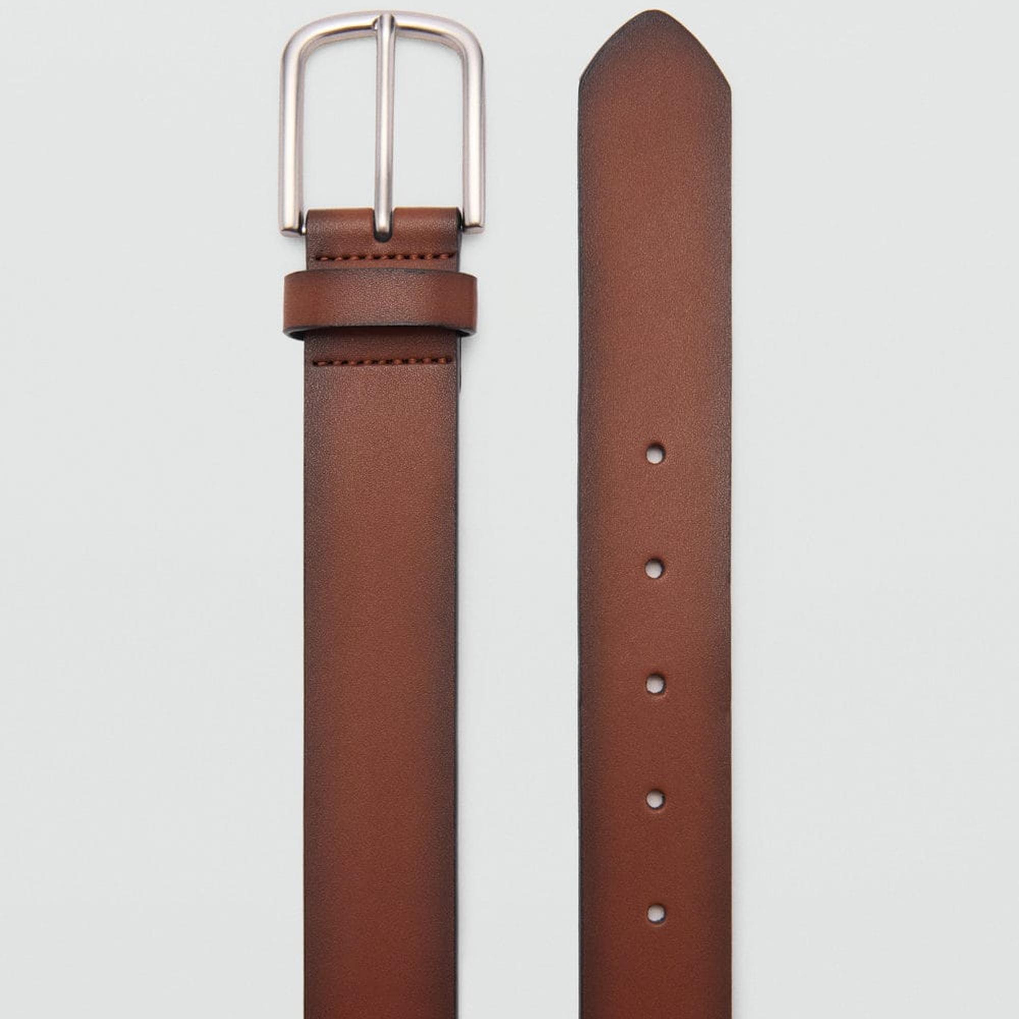 Mango Erkek Pürtüklü Deri Kemer Kahverengi