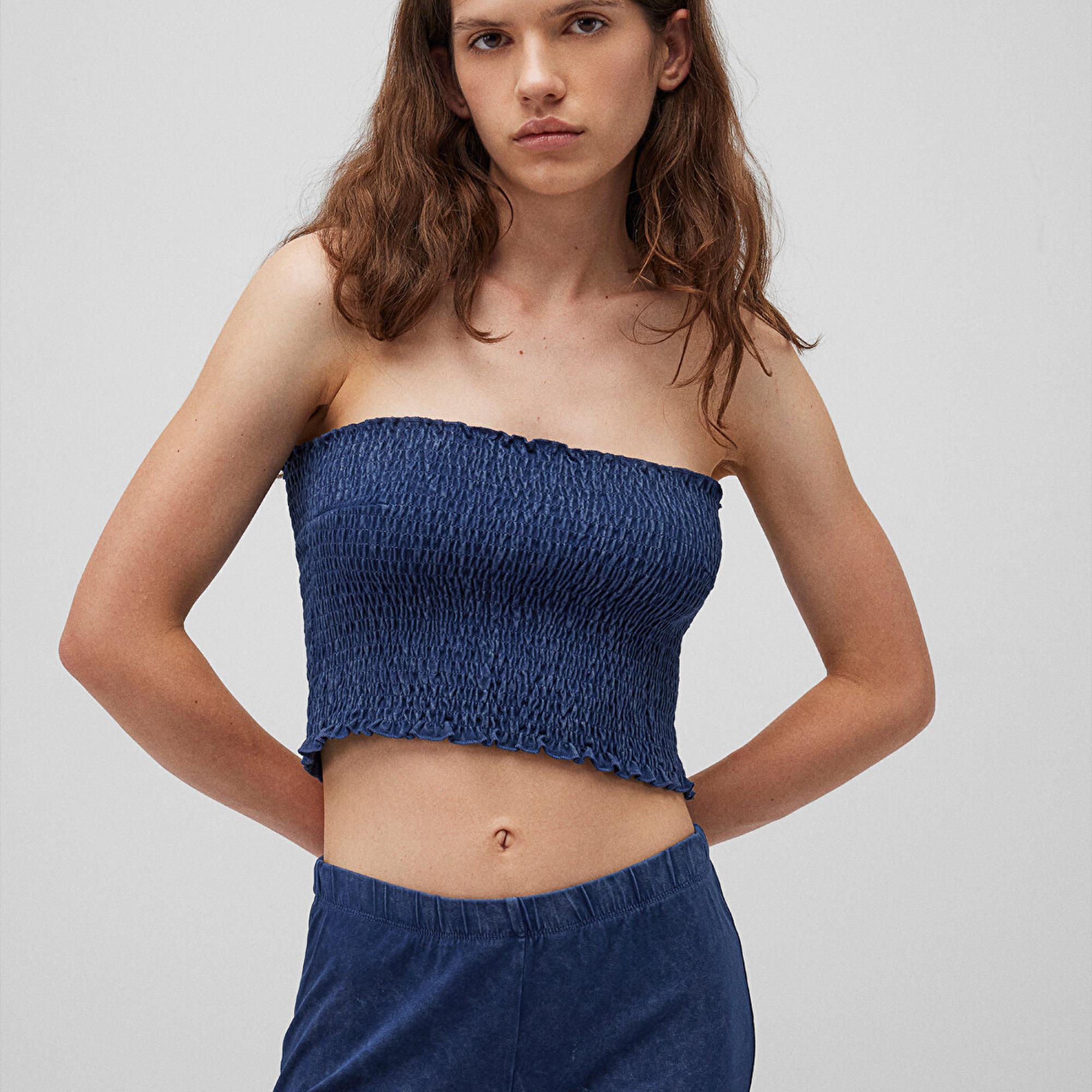 Mavi Lacivert Tişört Crop / Kısa Kesim 1612331-80925