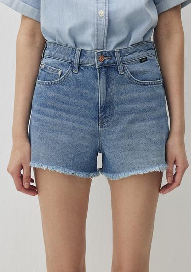  Mavi Cherry 90lar Gölgeli İndigo Mavisi Jean Şort 1410022-87070