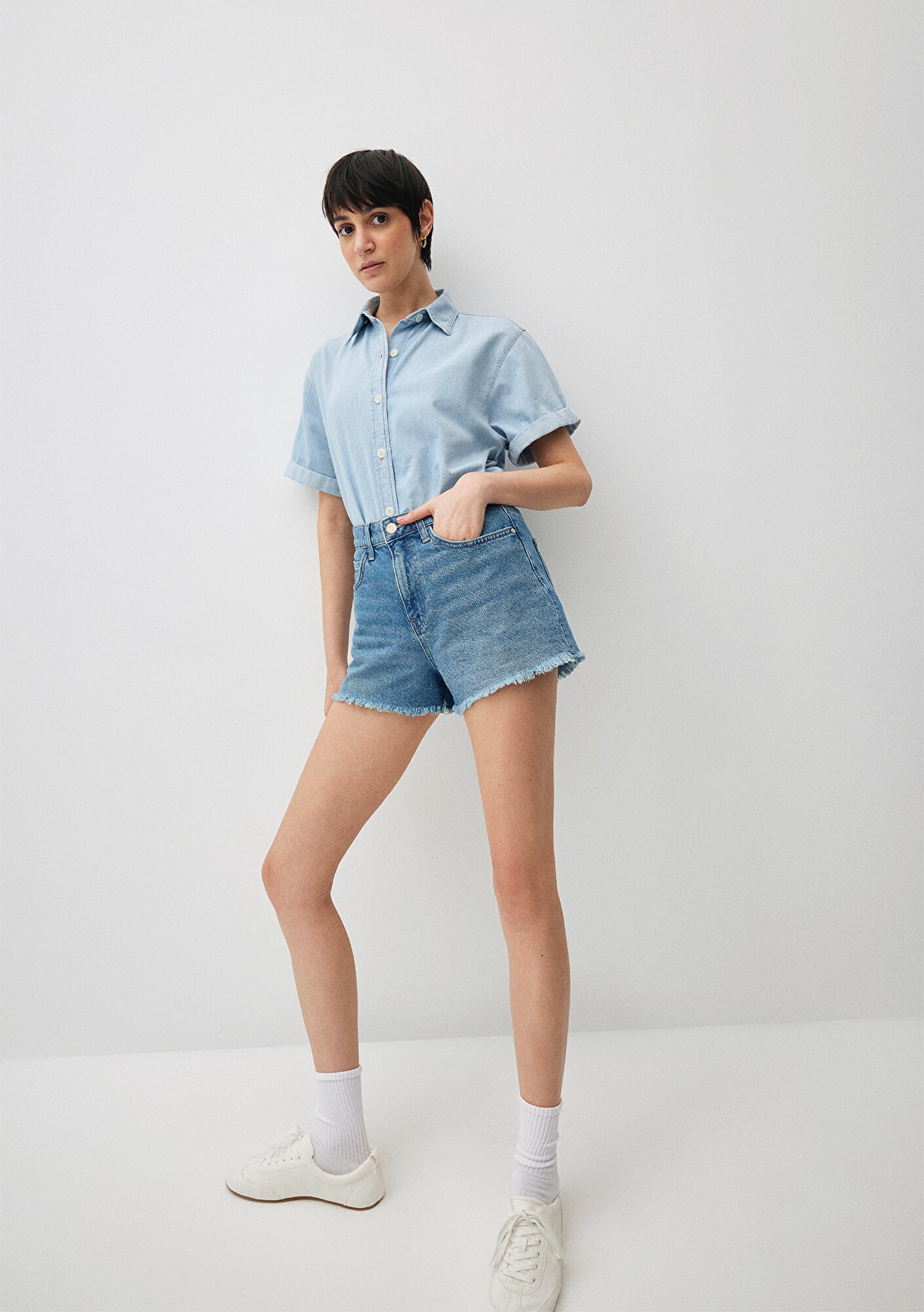  Mavi Cherry 90lar Gölgeli İndigo Mavisi Jean Şort 1410022-87070