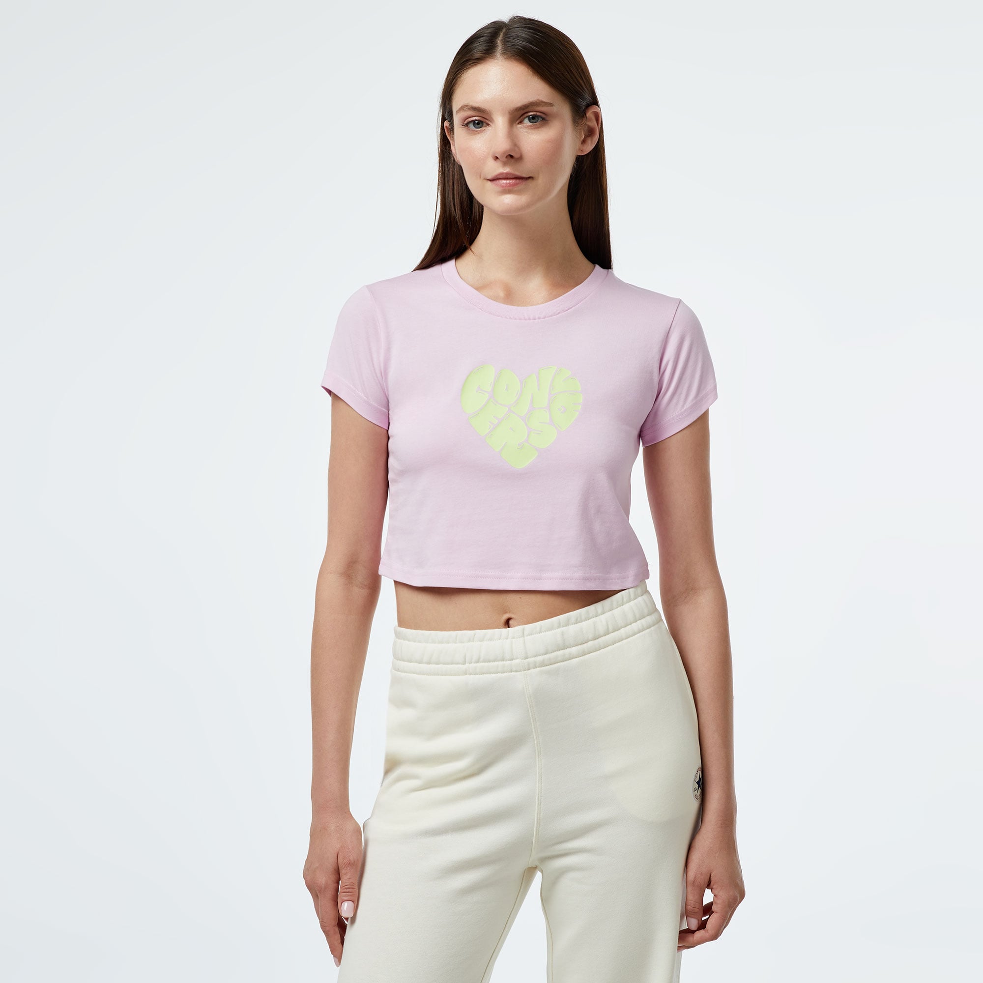  Converse Heart Slim Fit Kadın Lila T-Shirt