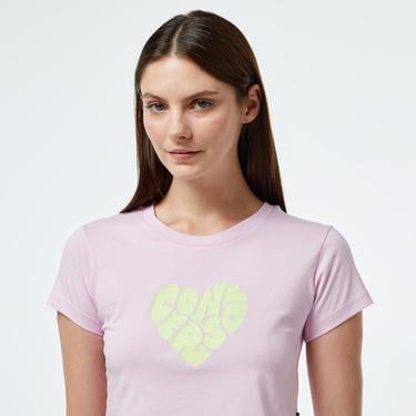  Converse Heart Slim Fit Kadın Lila T-Shirt
