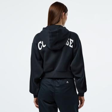  Converse Kadın Baskılı Siyah Fermuarlı Hoodie