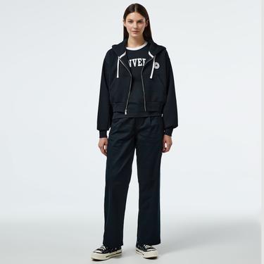  Converse Kadın Baskılı Siyah Fermuarlı Hoodie