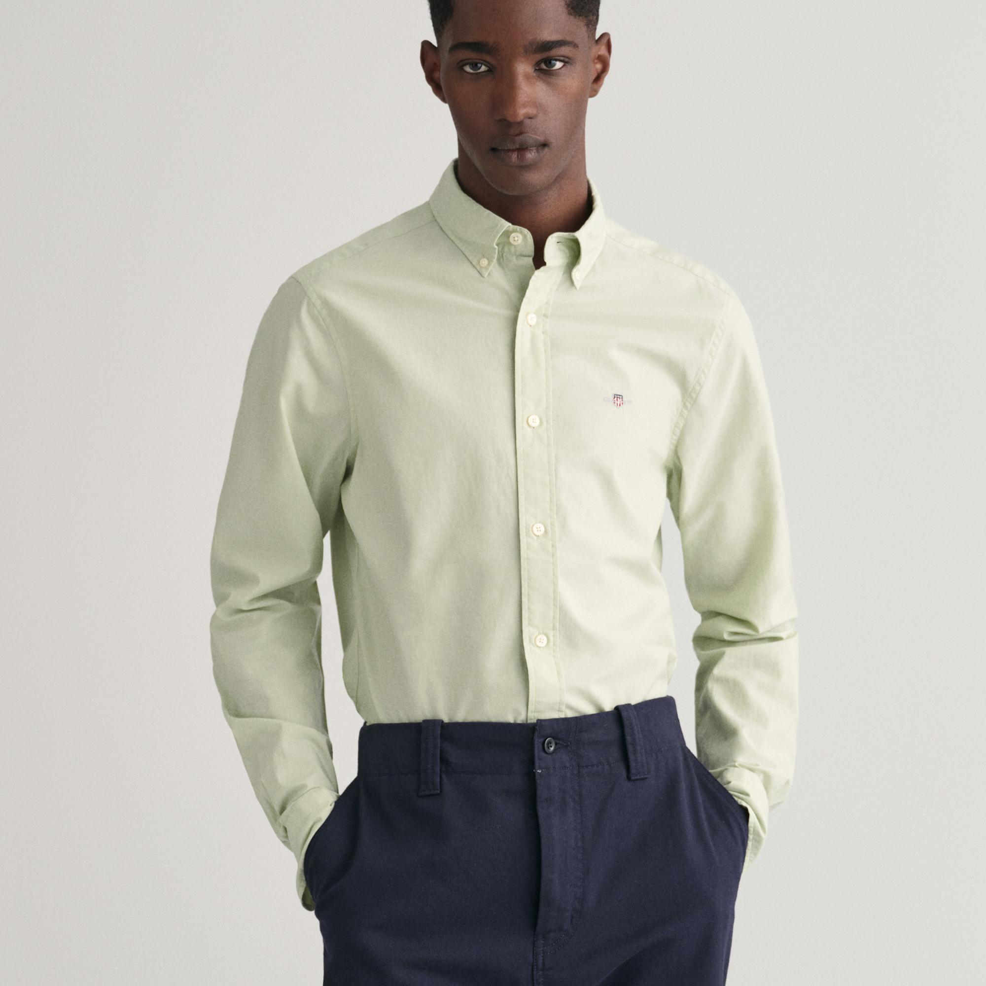 GANT Erkek Yeşil Slim Fit Düğmeli Yaka Broadcloth Gömlek
