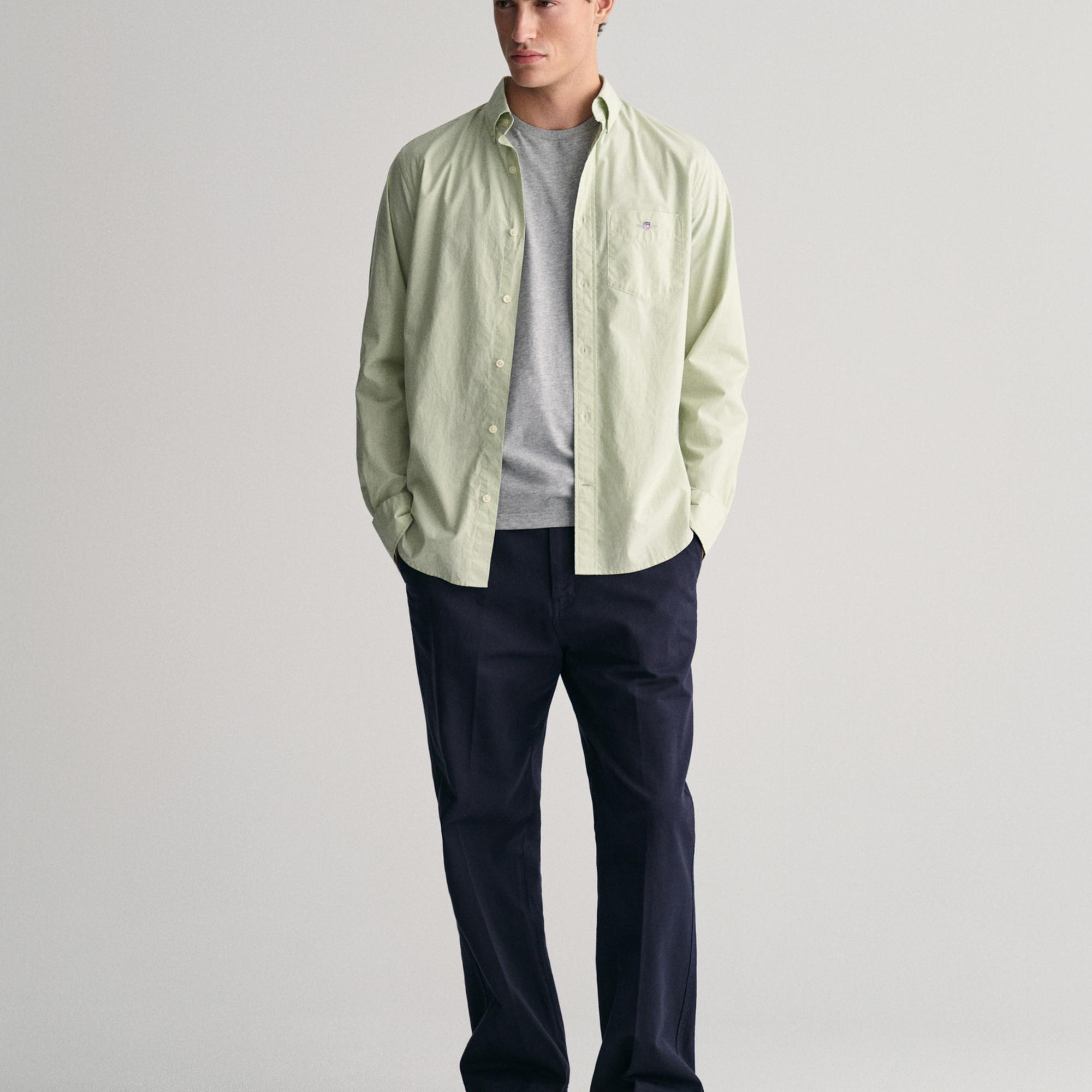 GANT Erkek Yeşil Regular Fit Düğmeli Yaka Poplin Gömlek