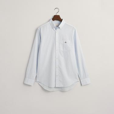  GANT Erkek Mavi Regular Fit Düğmeli Yaka Çizgili Poplin Gömlek