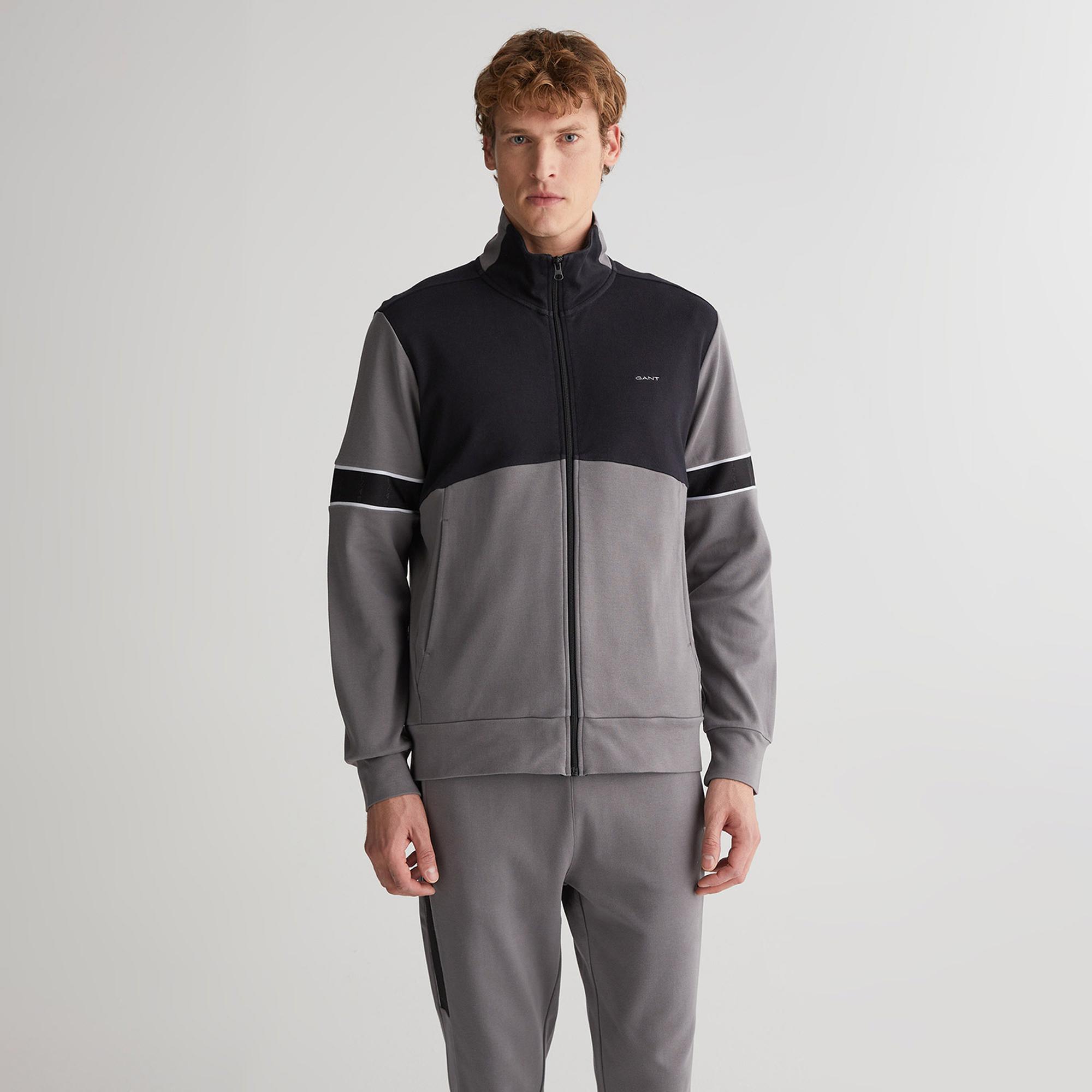 GANT Erkek Gri Regular Fit Fermuarlı Sweatshirt