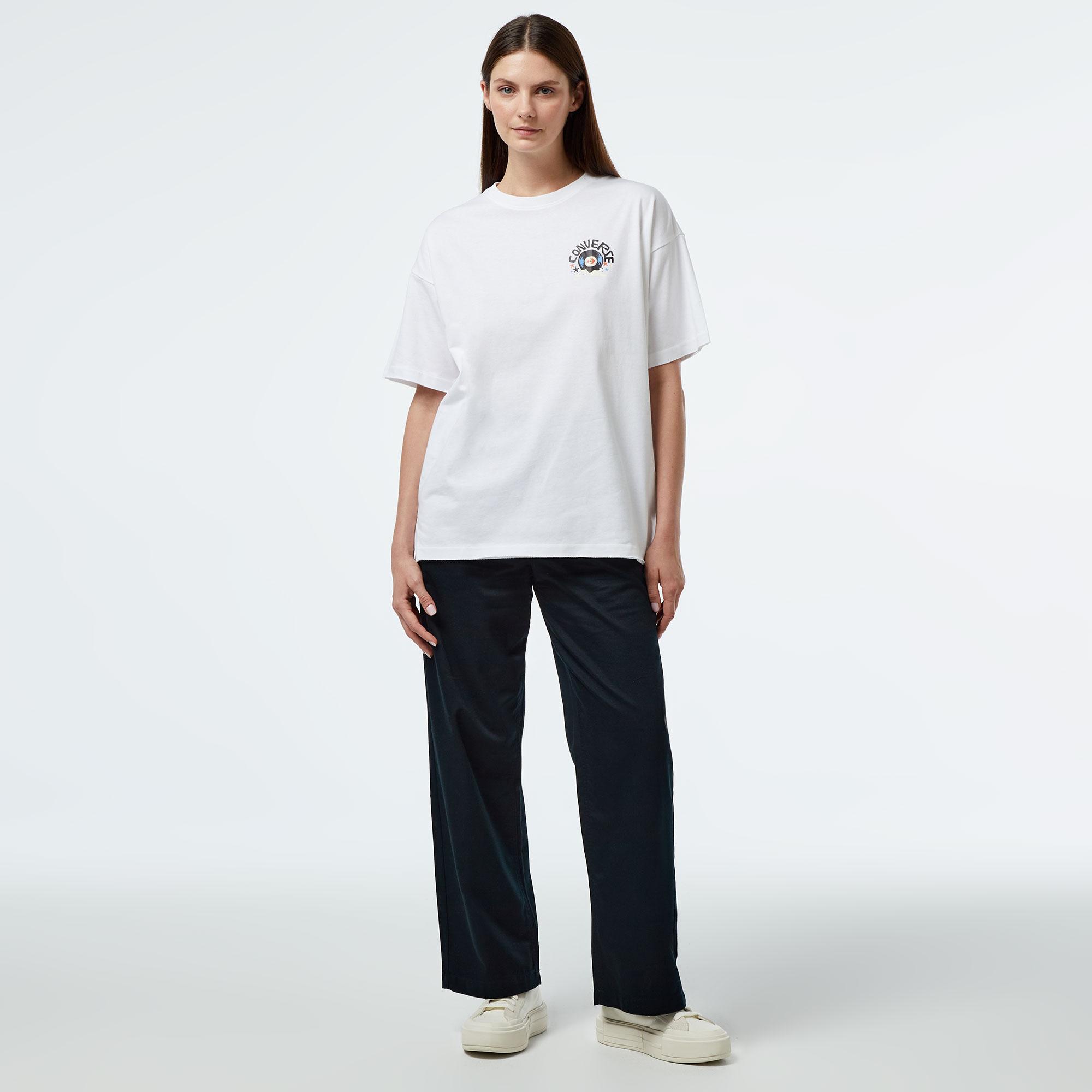 Converse Music Graphic Oversized Fit Kadın Beyaz T-Shirt