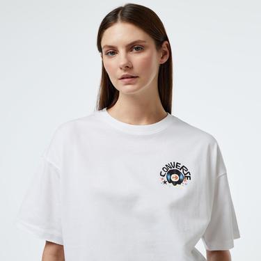  Converse Music Graphic Oversized Fit Kadın Beyaz T-Shirt