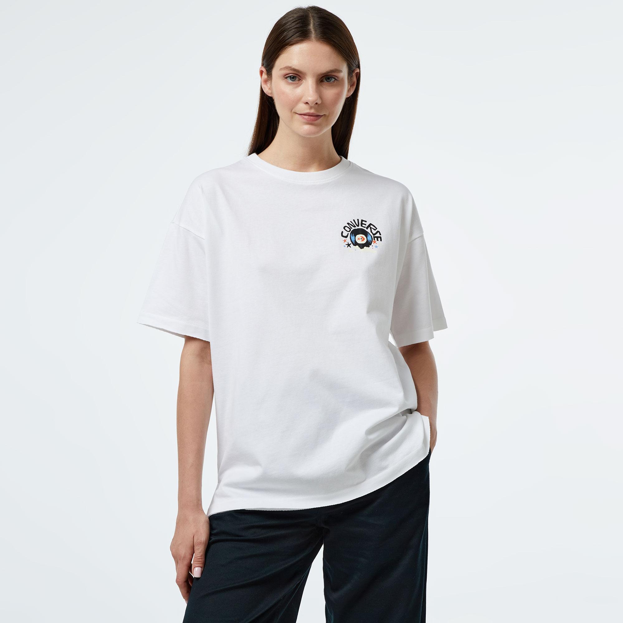 Converse Music Graphic Oversized Fit Kadın Beyaz T-Shirt