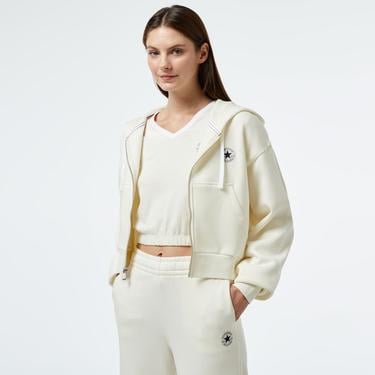  Converse Kadın Baskılı Krem Fermuarlı Hoodie