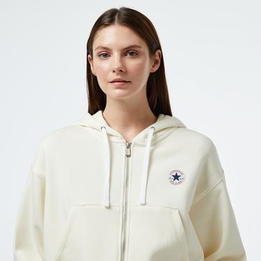  Converse Kadın Baskılı Krem Fermuarlı Hoodie