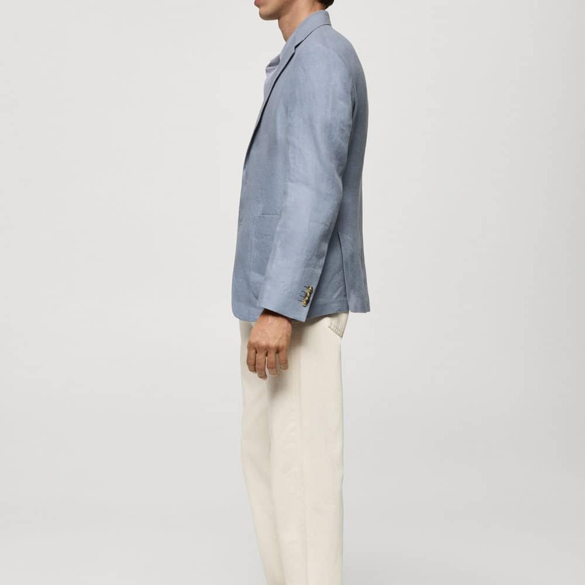 Mango Erkek %100 Keten Dar Kesim Blazer Ceket Gök Mavisi