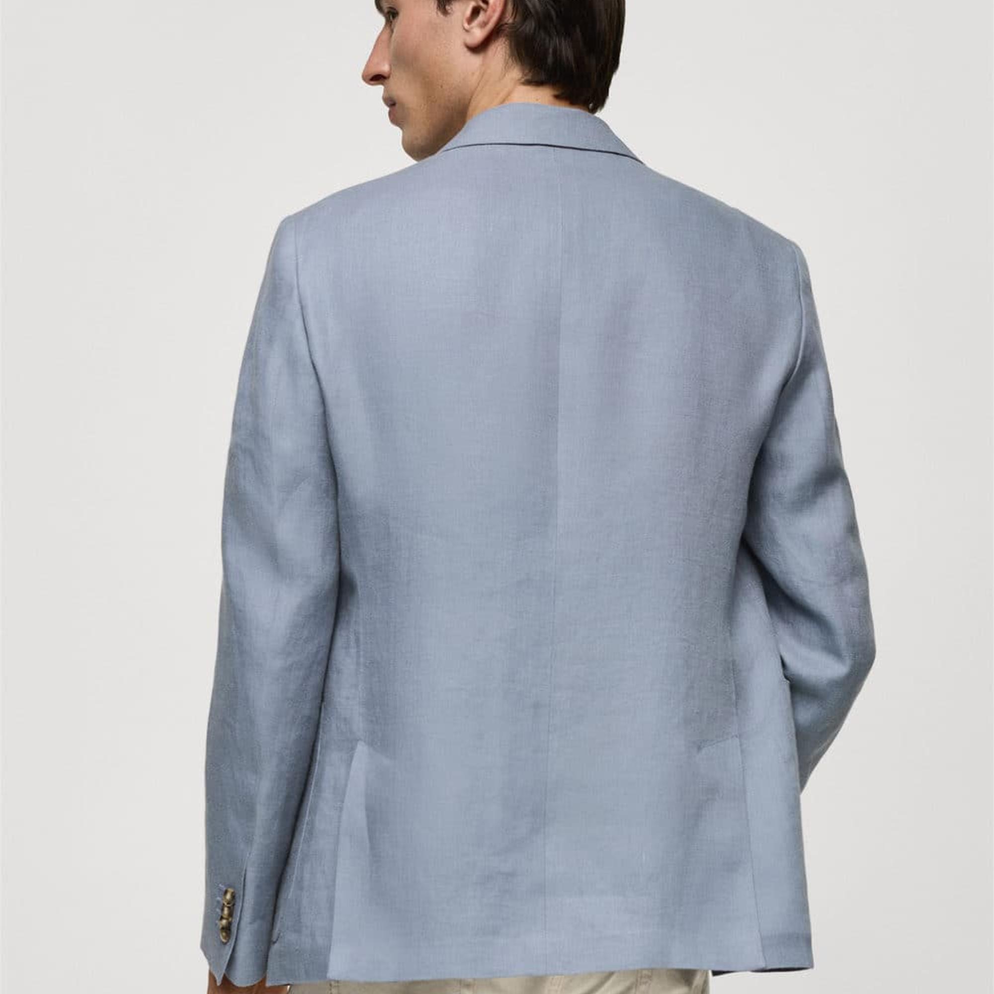 Mango Erkek %100 Keten Dar Kesim Blazer Ceket Gök Mavisi