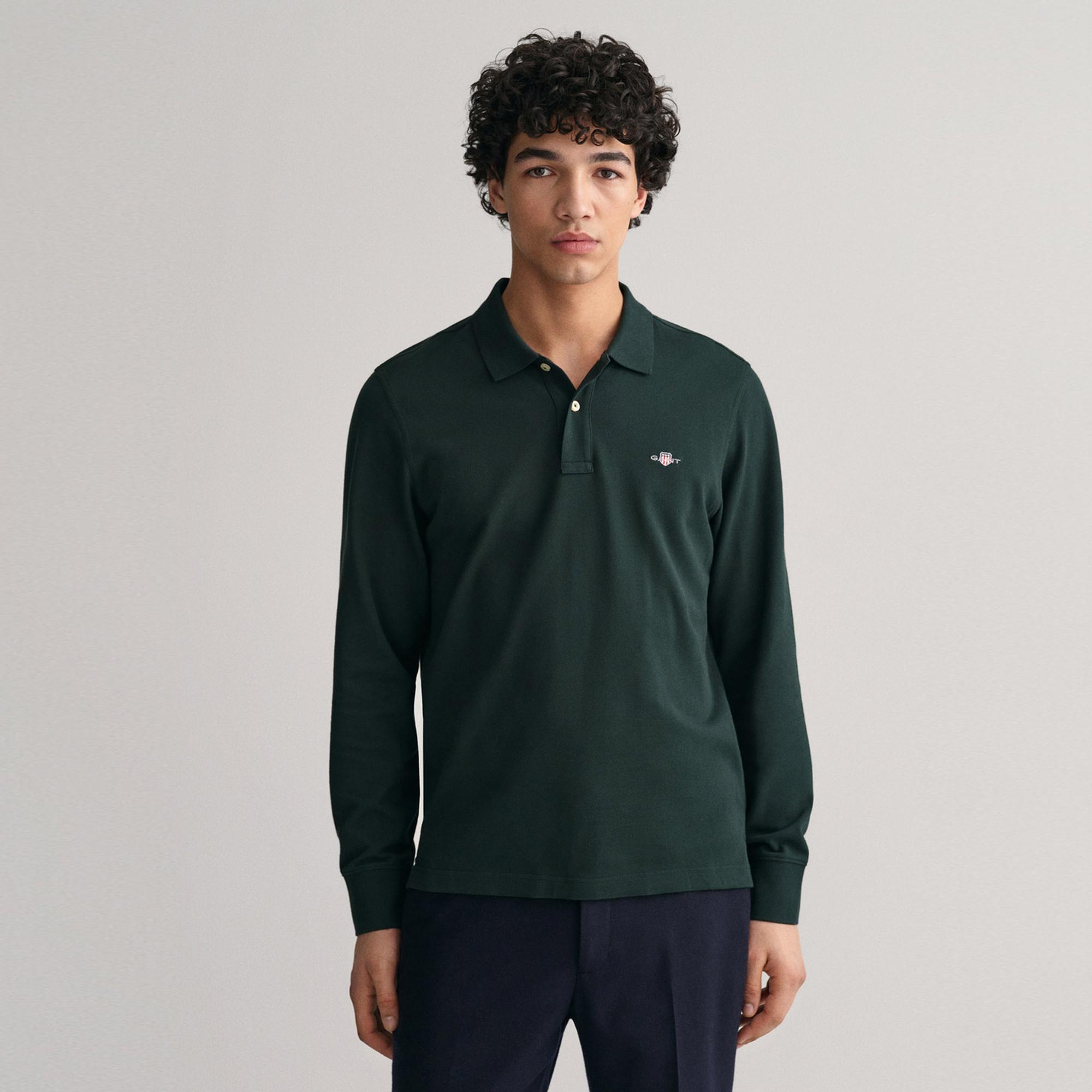 GANT Erkek Yeşil Regular Fit Uzun Kollu Polo