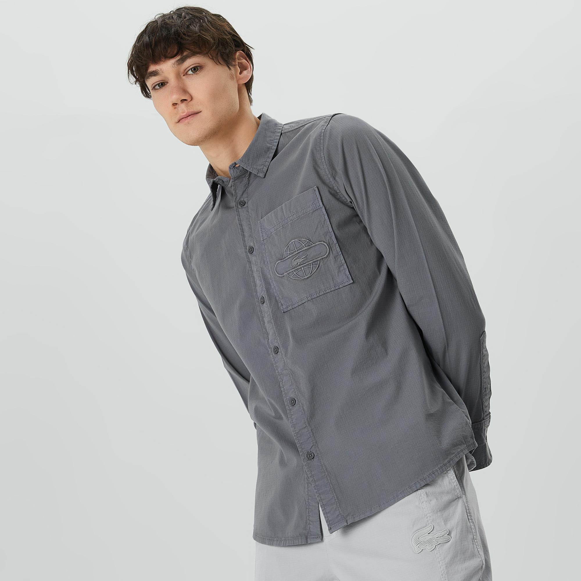 Lacoste X House of SuperStep Erkek Gri Gömlek