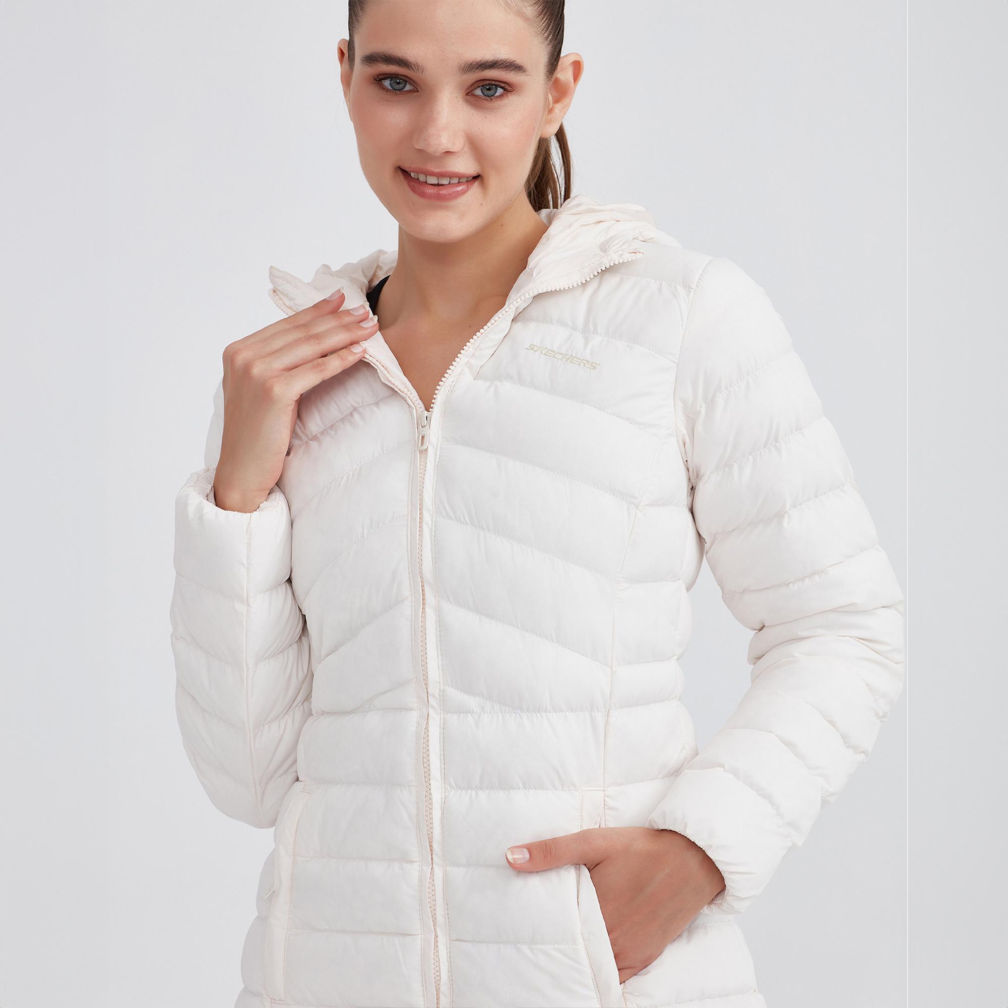 Skechers Essential Maxi Length Hooded Kadın Beyaz Günlük Mont