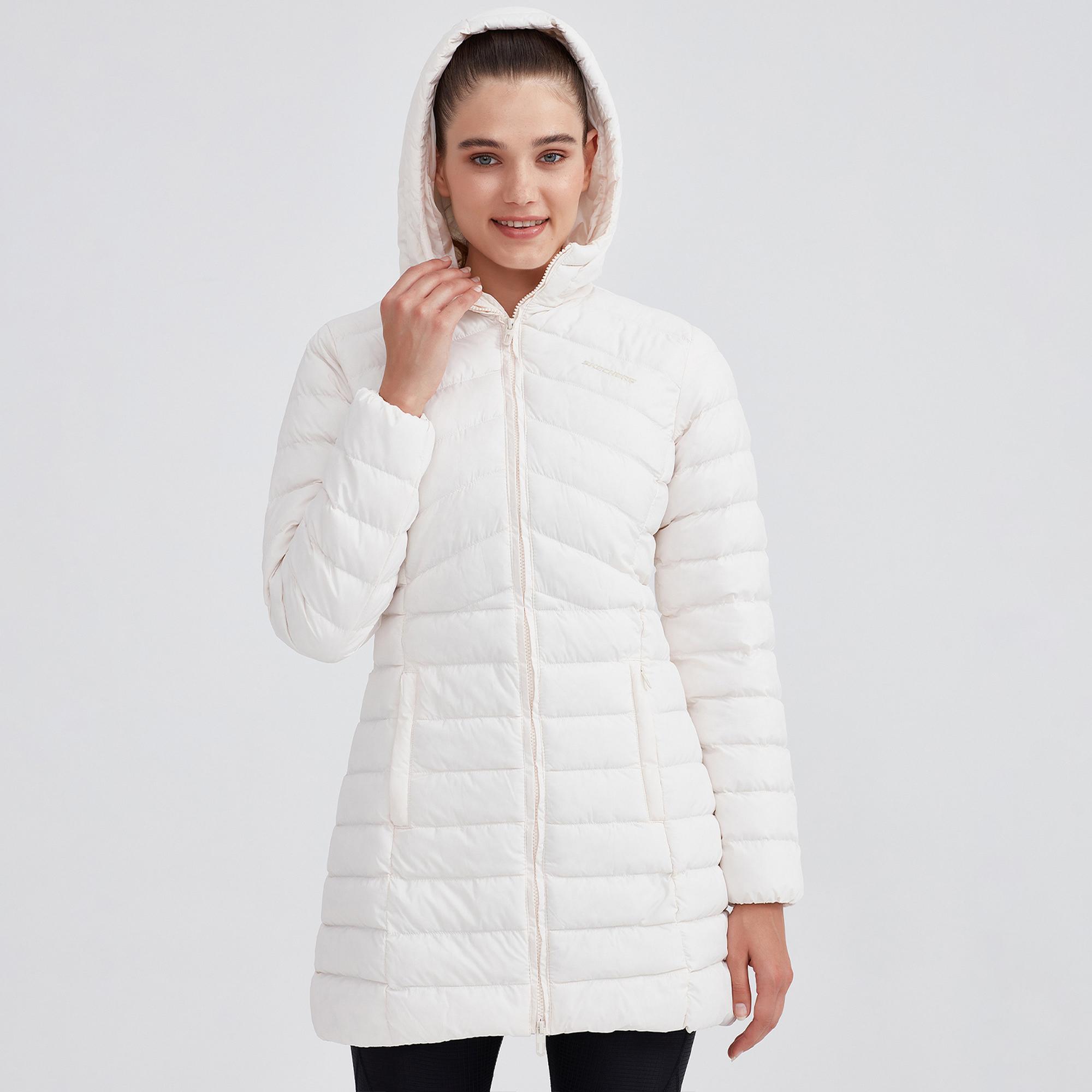 Skechers Essential Maxi Length Hooded Kadın Beyaz Günlük Mont