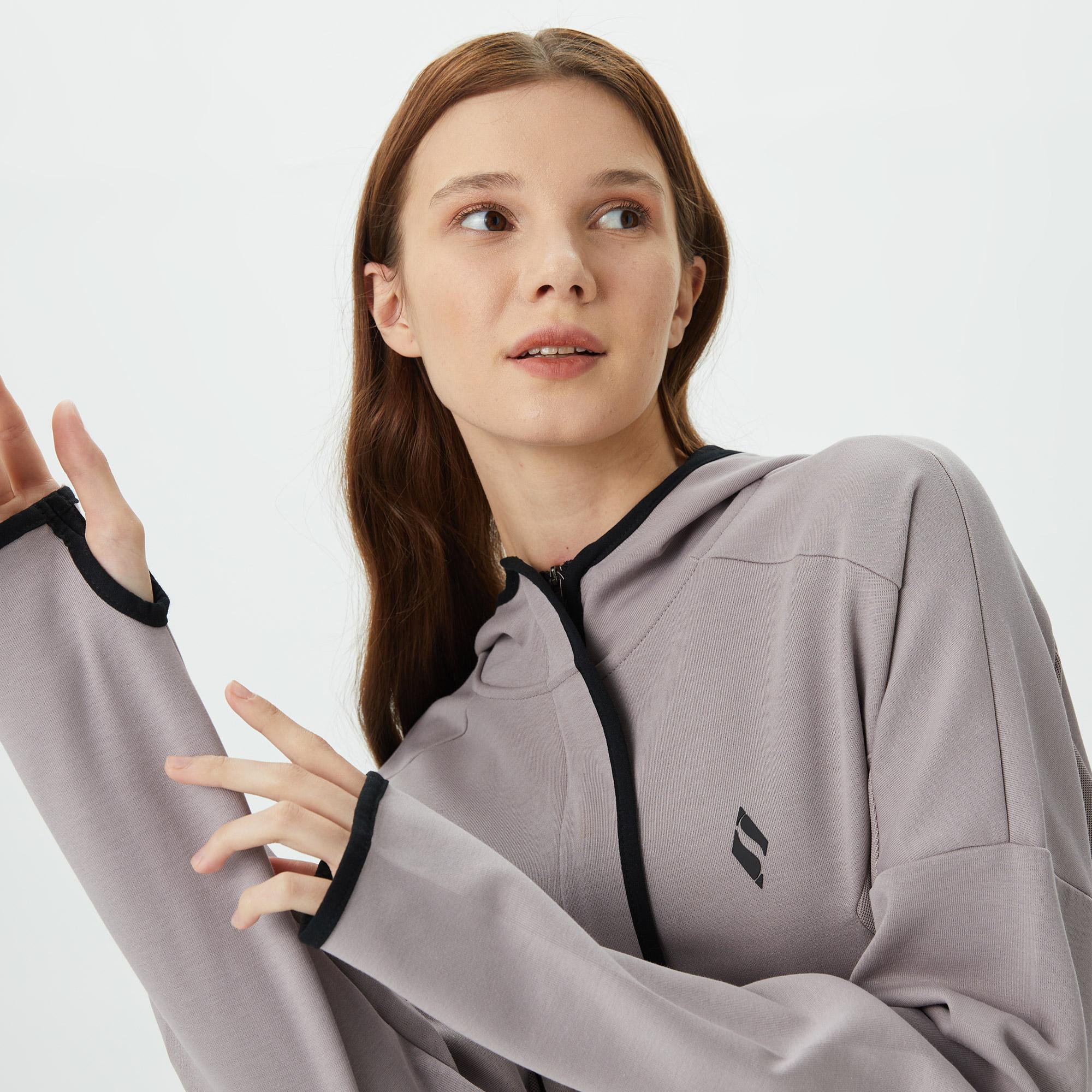 Skechers 2Xi-Lock Full Zip Kadın Gri Günlük Sweatshirt