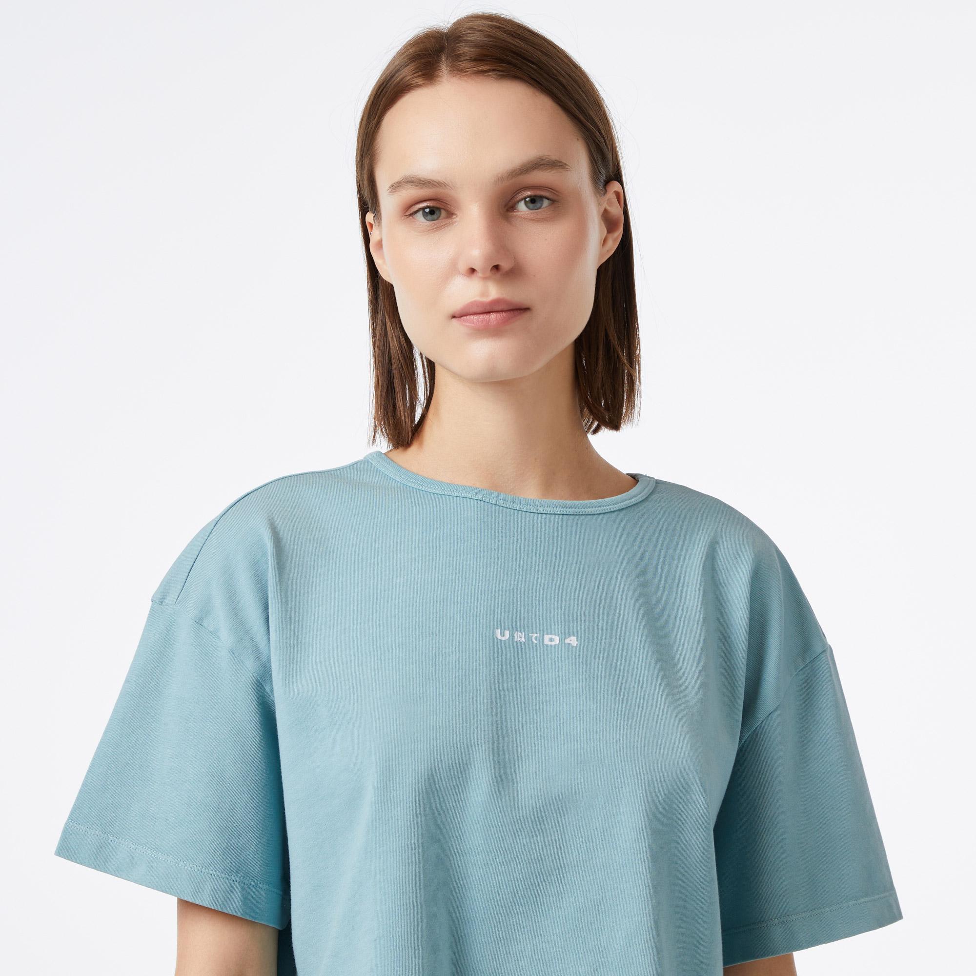 UNITED4 Kadın Mavi Crop T-Shirt