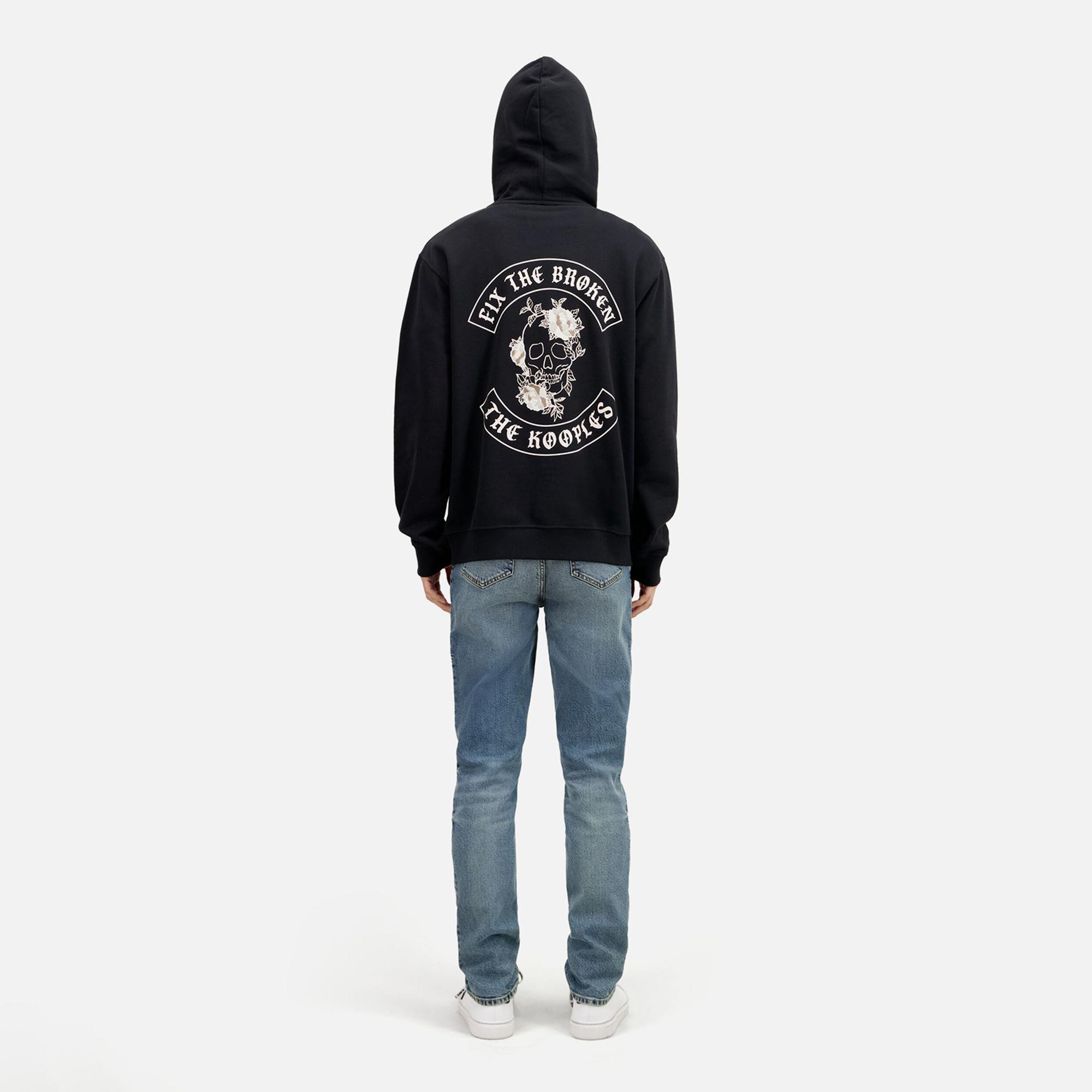 The Kooples Erkek Baskılı Kapüşonlu Siyah Sweatshirt