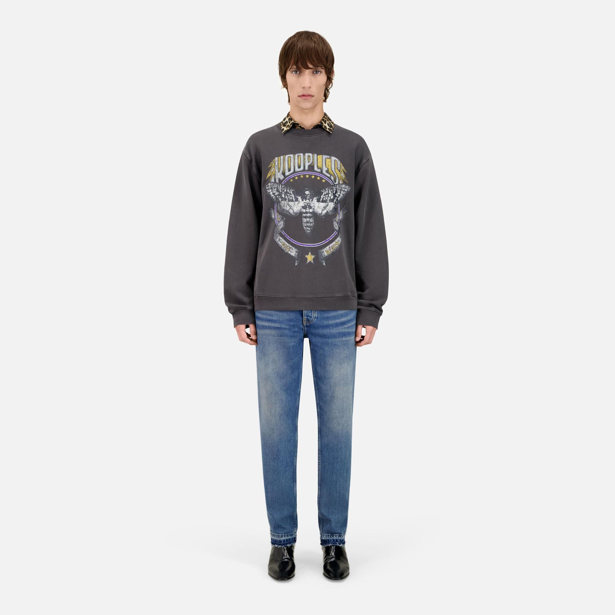 ERKEK BASKILI BİSİKLET YAKA SİYAH SWEATSHIRT