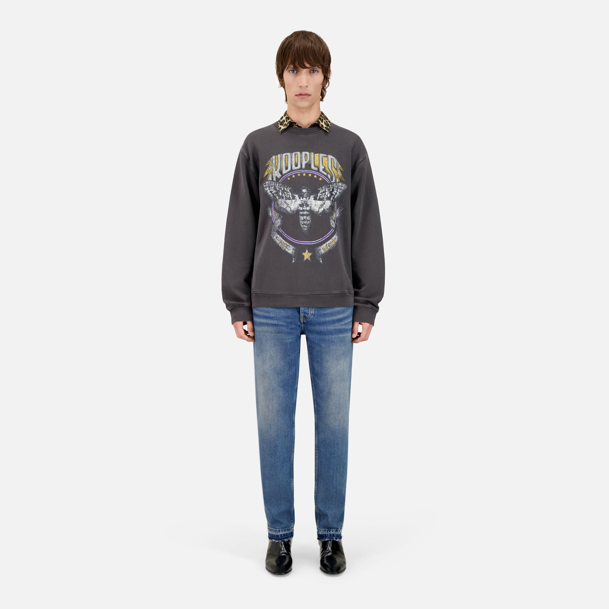  ERKEK BASKILI BİSİKLET YAKA SİYAH SWEATSHIRT