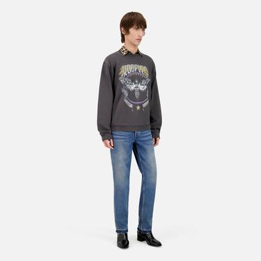  ERKEK BASKILI BİSİKLET YAKA SİYAH SWEATSHIRT