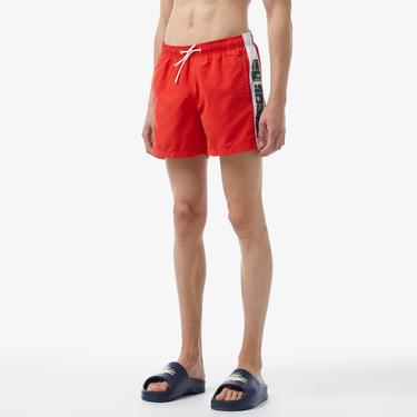  Erkek Renk Bloklu Kırmızı Mayo Şort