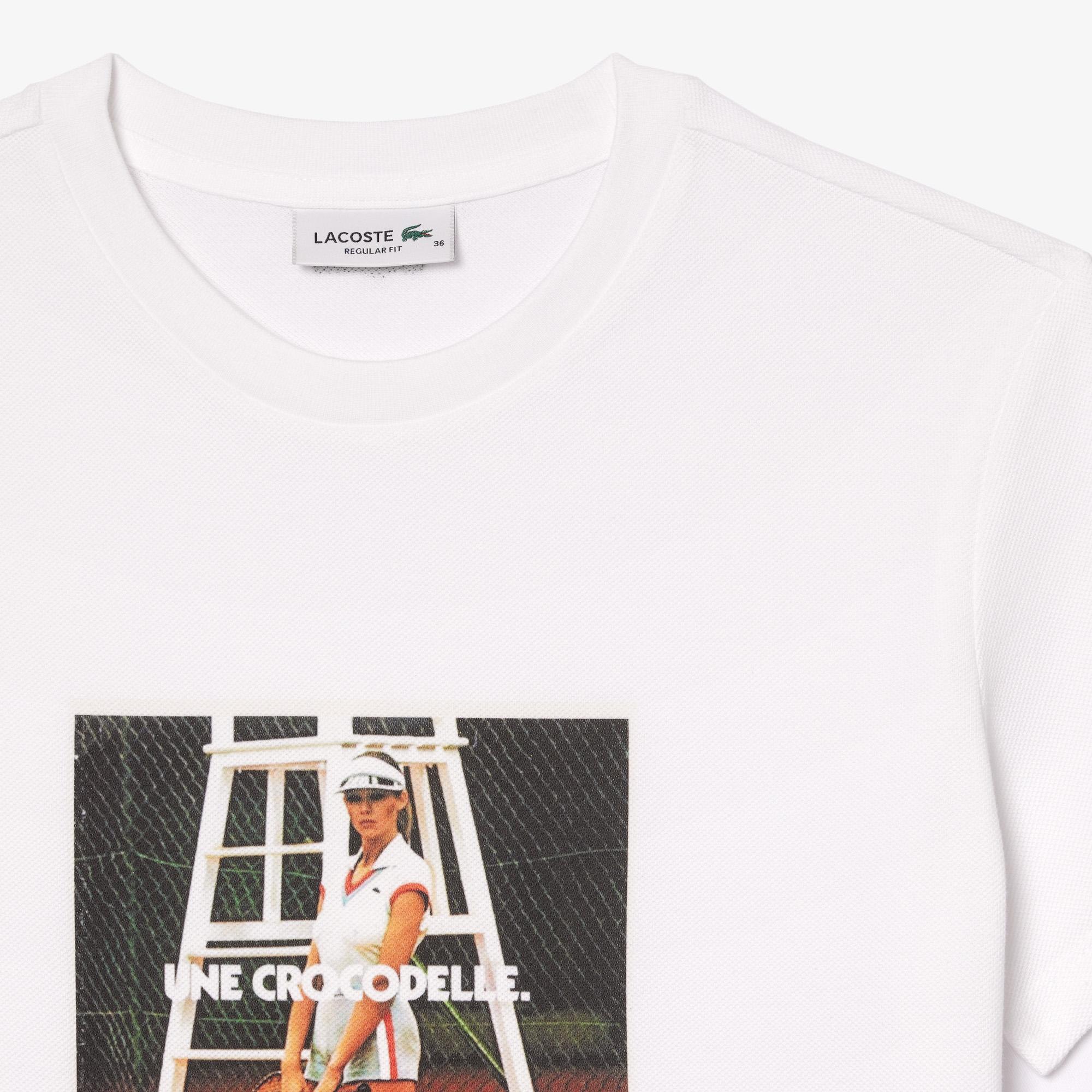 Kadın Bisiklet Yaka Baskılı Beyaz T-Shirt