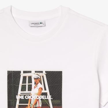  Kadın Bisiklet Yaka Baskılı Beyaz T-Shirt