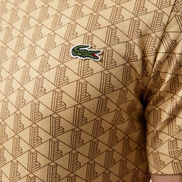  Erkek Slim Fit Bisiklet Yaka Monogram Bej T-Shirt