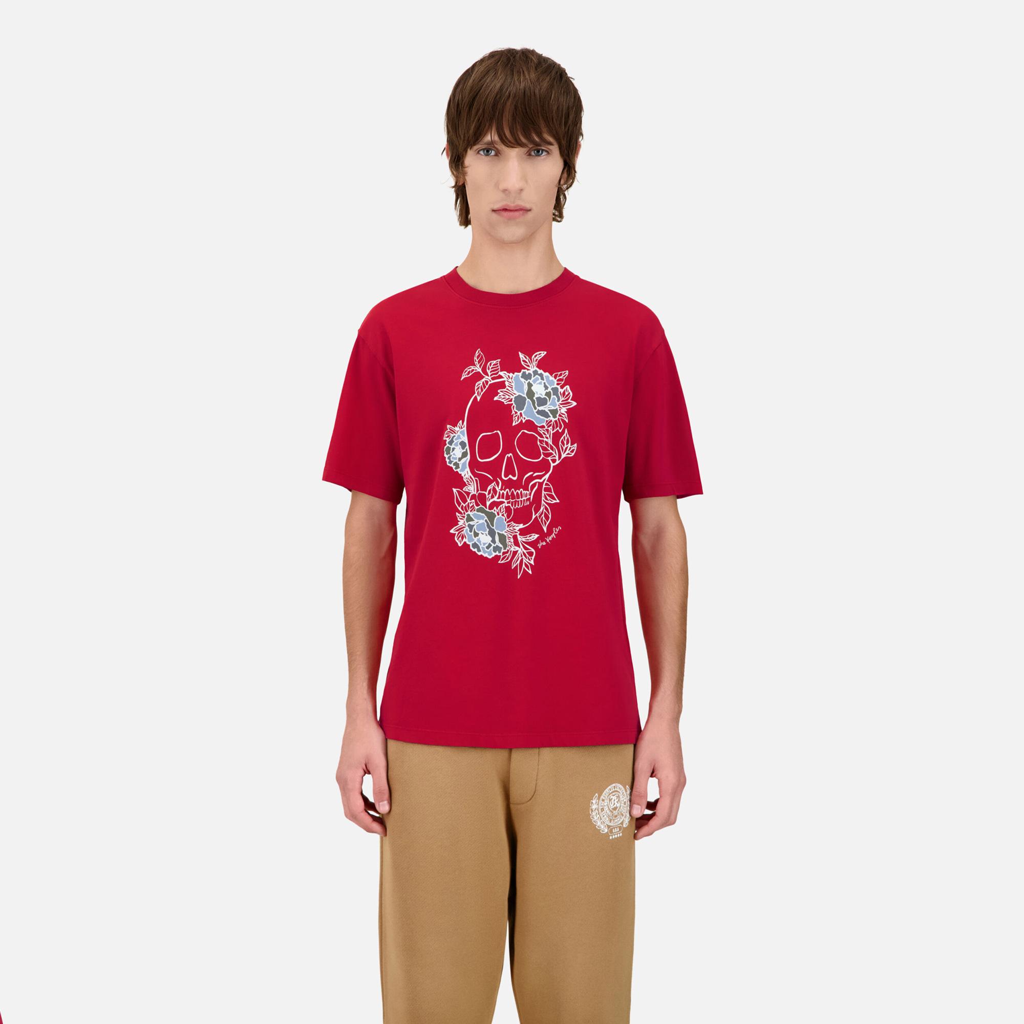 ERKEK BASKILI BİSİKLET YAKA KIRMIZI T-SHIRT