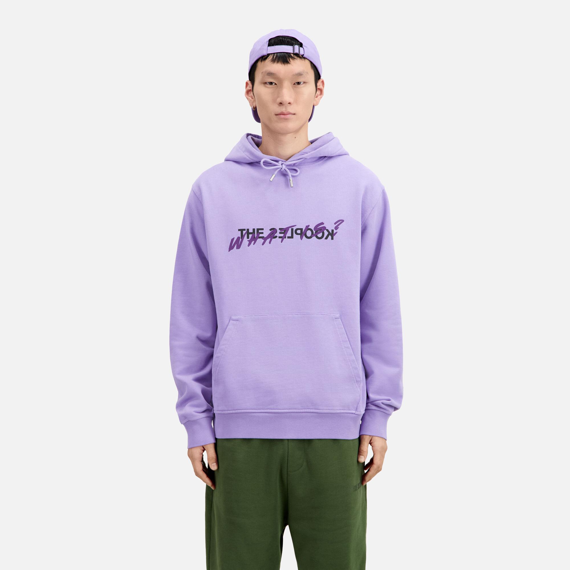 ERKEK BASKILI KAPÜŞONLU MOR SWEATSHIRT