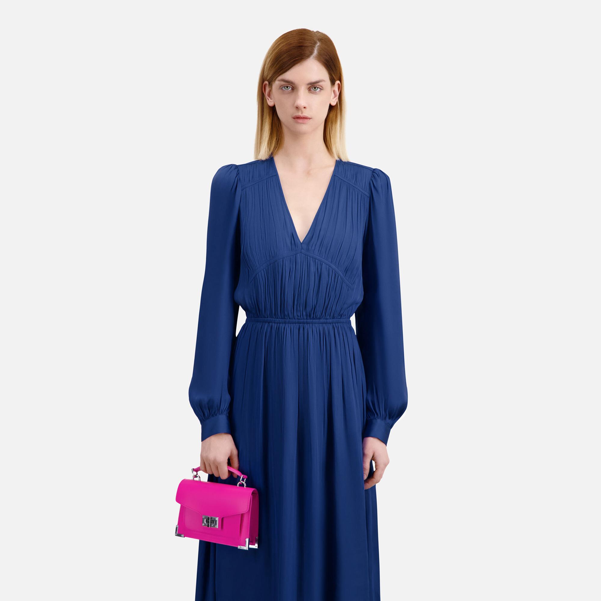 The Kooples Kadın Pileli V Yaka Mavi Elbise