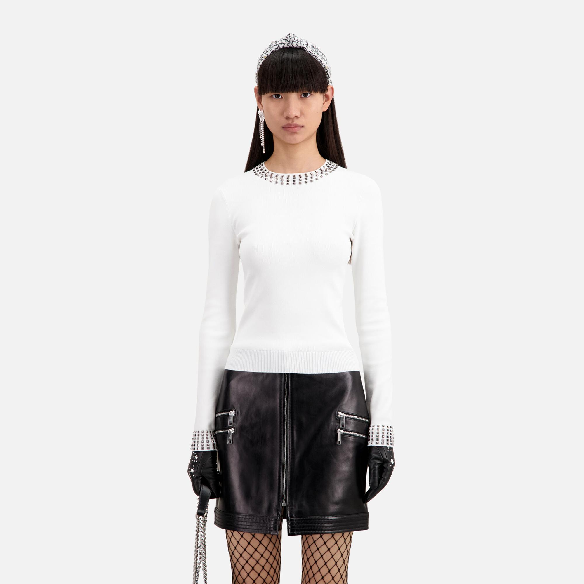 KADIN ZIMBA DETAYLI BİSİKLET YAKA BEYAZ KAZAK