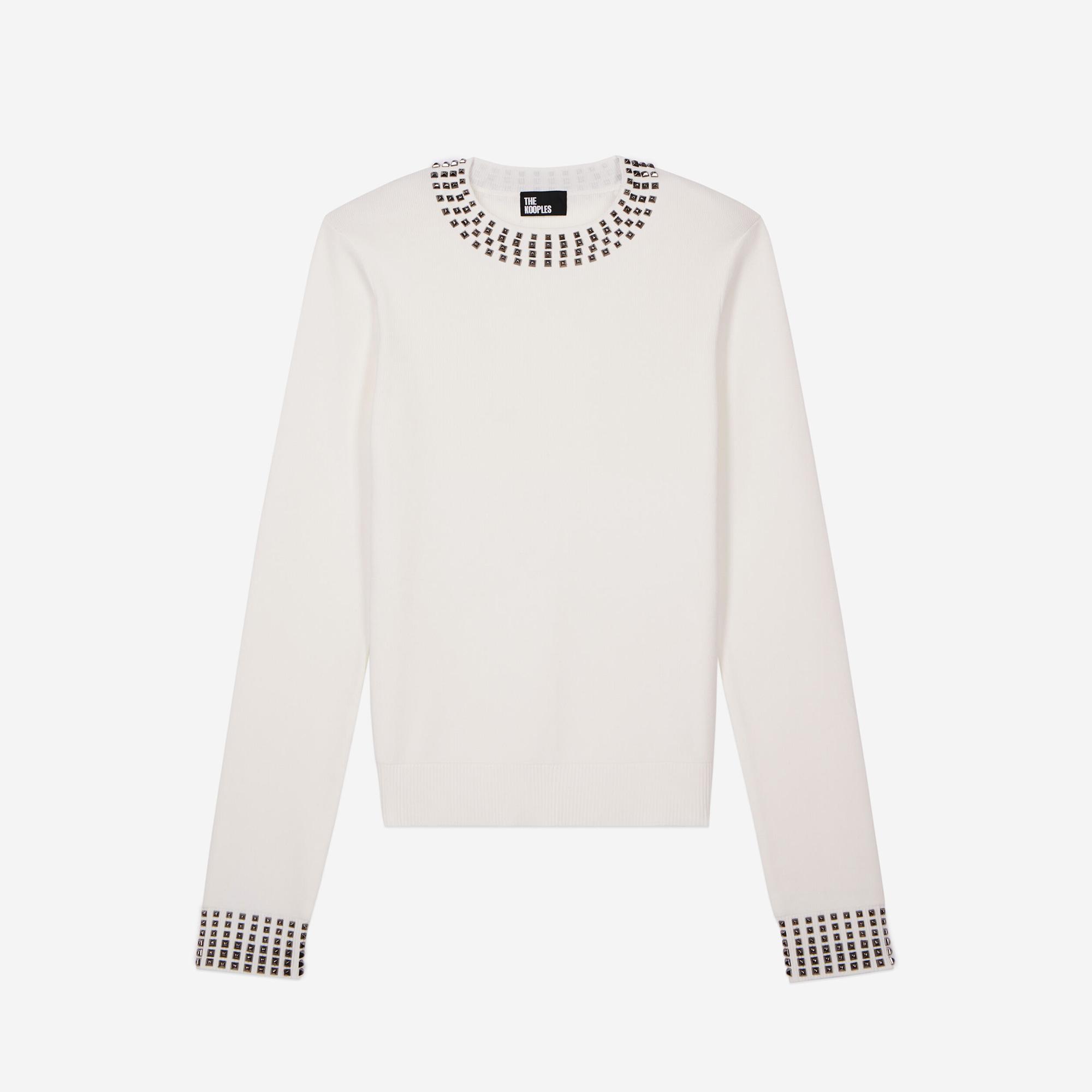 KADIN ZIMBA DETAYLI BİSİKLET YAKA BEYAZ KAZAK