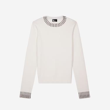  KADIN ZIMBA DETAYLI BİSİKLET YAKA BEYAZ KAZAK