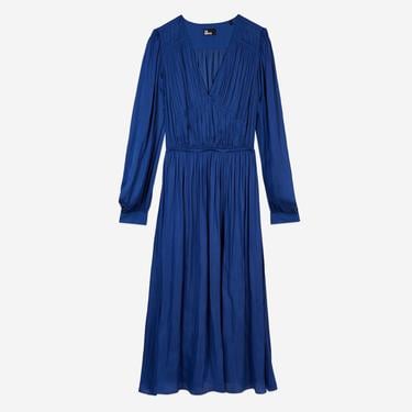  The Kooples Kadın Pileli V Yaka Mavi Elbise