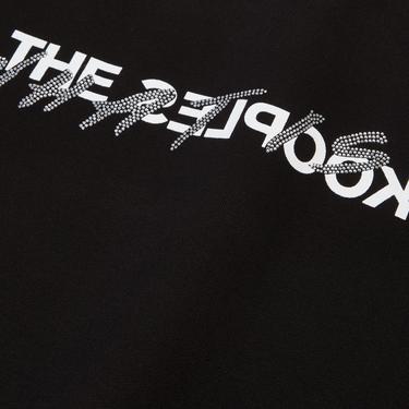  KADIN BASKILI BİSİKLET YAKA SİYAH CROP  SWEATSHIRT