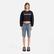 KADIN BASKILI BİSİKLET YAKA SİYAH CROP  SWEATSHIRT