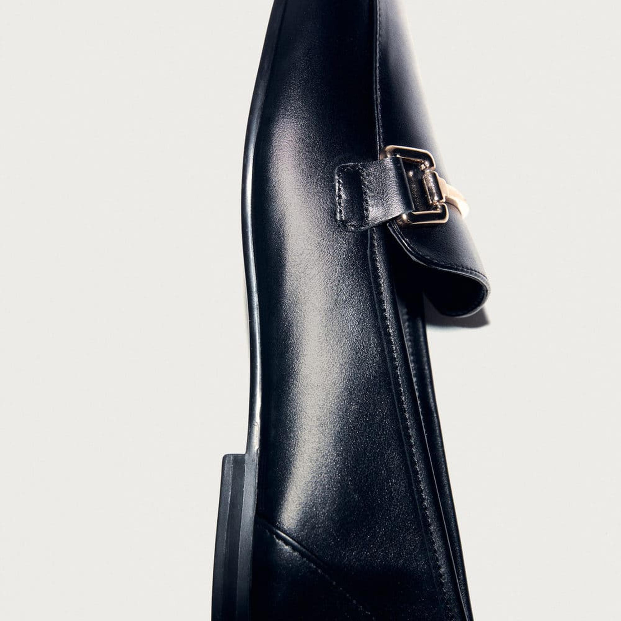 Mango Kadın Metalik Detaylı Deri Mokasen Siyah