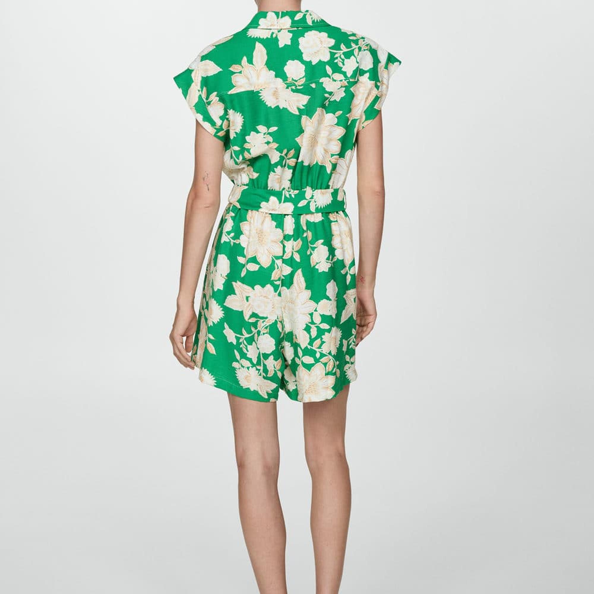 Mango Kadın Çiçekli Şort Tulum Yeşil