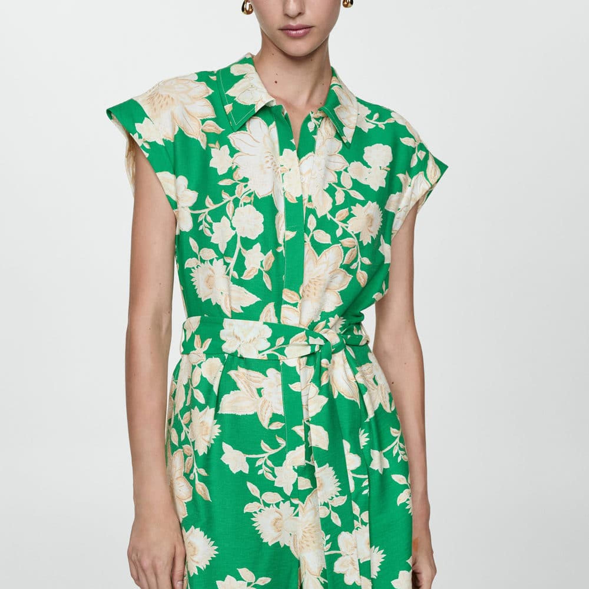 Mango Kadın Çiçekli Şort Tulum Yeşil