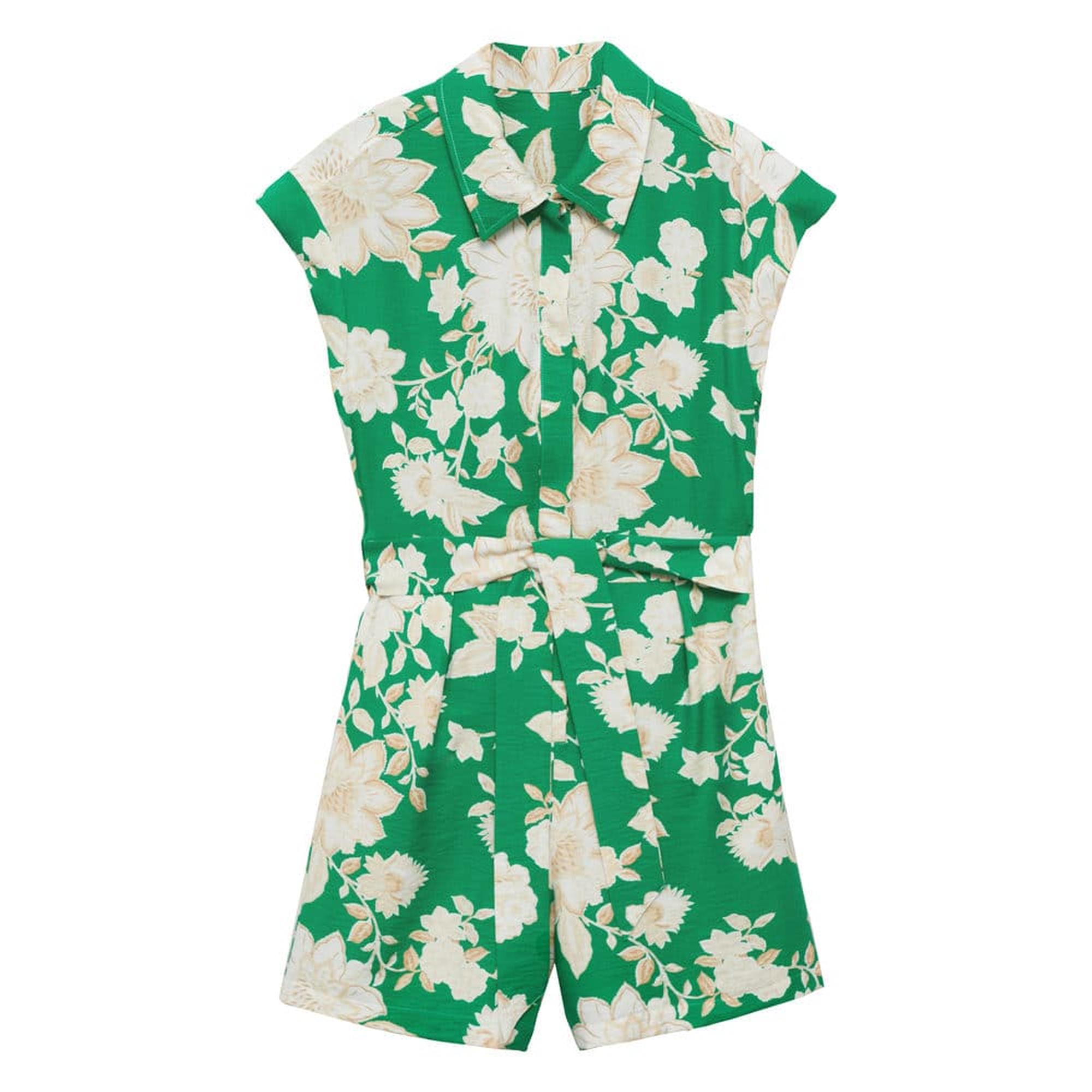 Mango Kadın Çiçekli Şort Tulum Yeşil